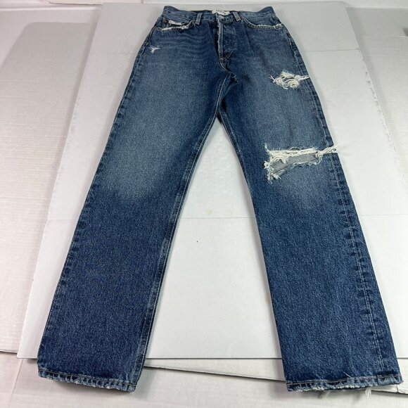 AGOLDE Jeans Women's 25x28* 90s Pinch High Rise Straight Ankle Blue Denim Tag 24 - Picture 1 of 16